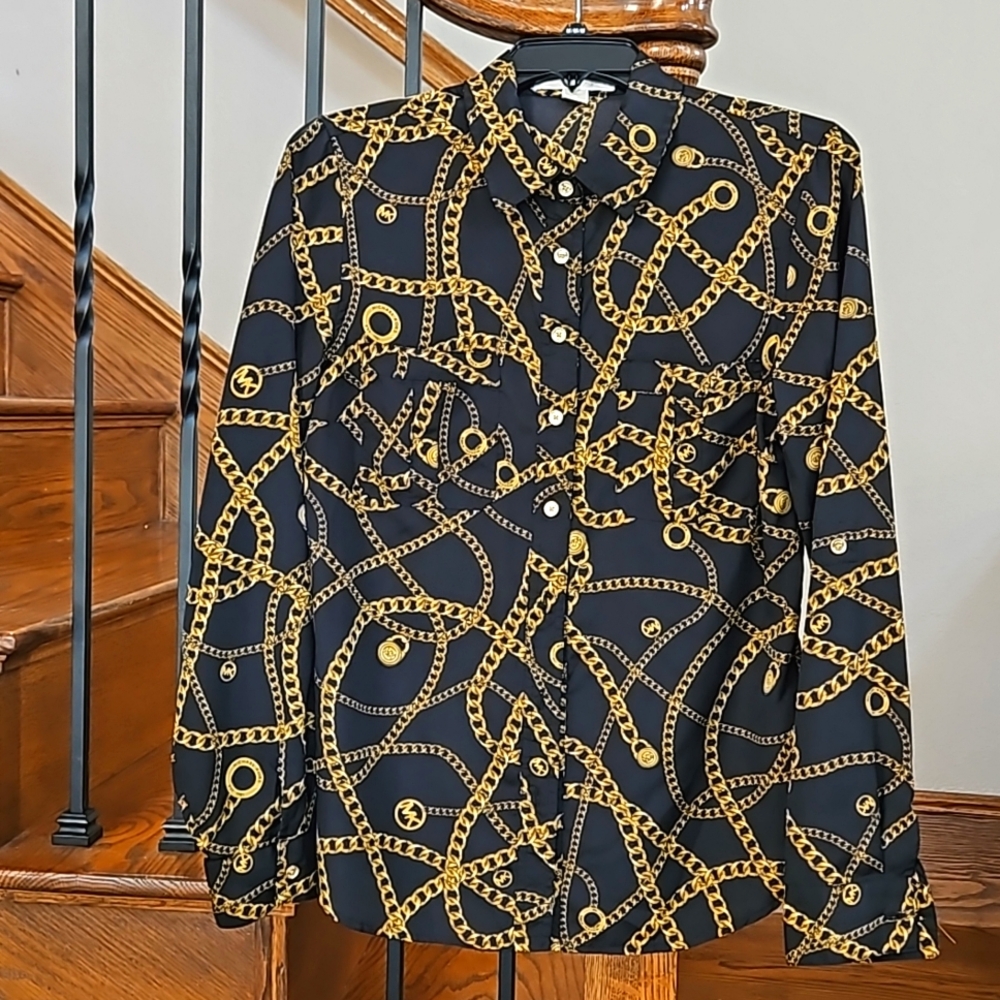 Michael Kors Long Sleeves Monogram Blouse